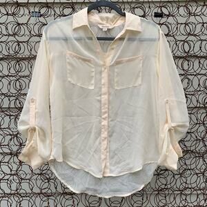 Decree buttercream sheer button down blouse SMALL